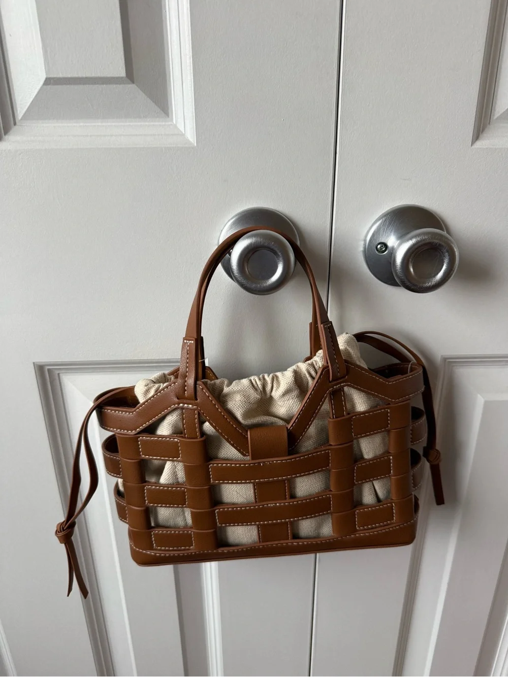 H&M Drawstring Detail Tote Bag Brown